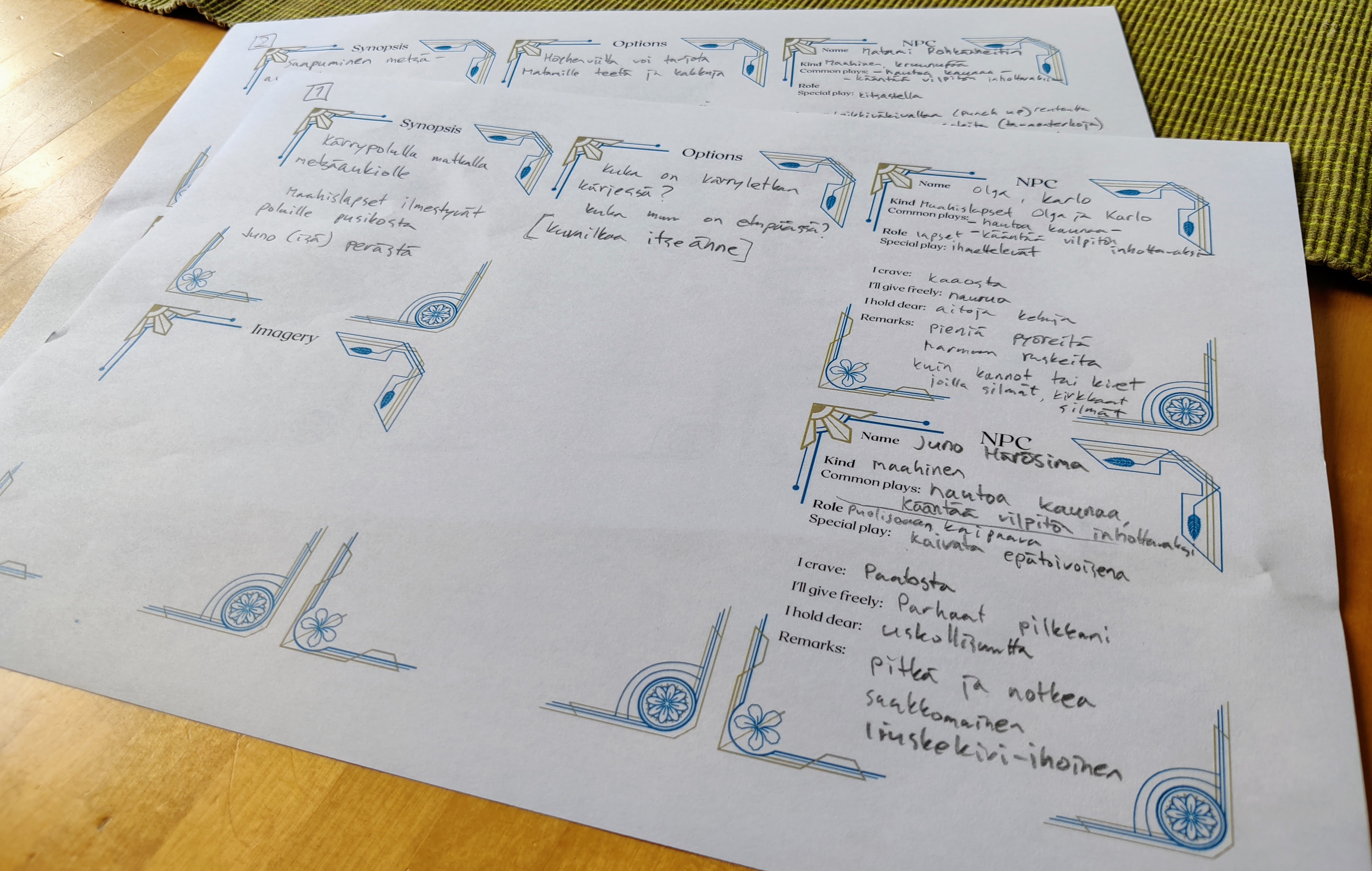 My Under Hollow Hills scene prep sheets in action